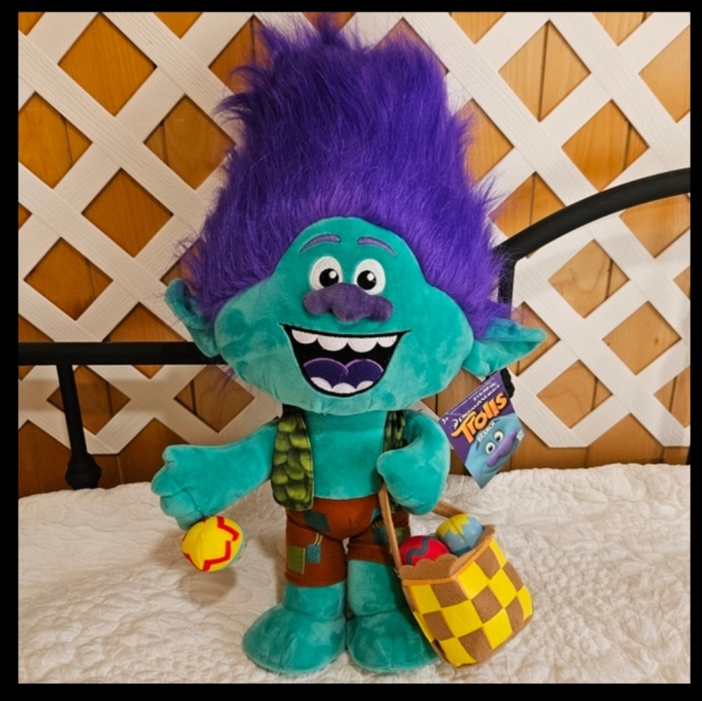 Easter Trolls Purple and Blue Stuffed Animal with Vibrant Hair